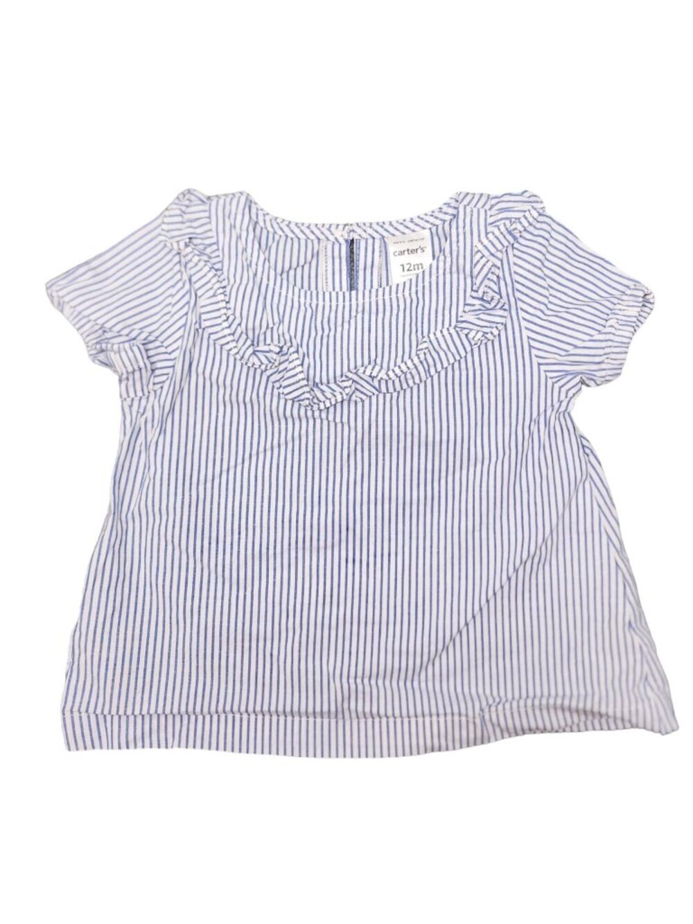 Baby Girl's Carter's Blue White Striped Ruffle Blouse Shirt Top 12 Months Cotton